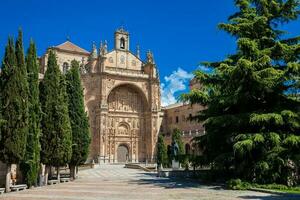 Exterior view of the historical Convent of San Esteban located in the Plaza del Concilio de Trento in the city of Salamanca built between 1524 and 1610 photo