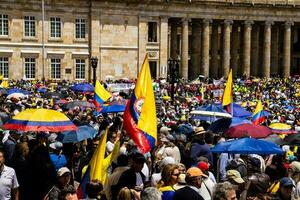 Bogota, Colombia, June 2023, Peaceful protest marches against the government of Gustavo Petro called La Marcha de la Mayoria photo