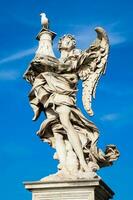 Beautiful Angel with the Column statue created by Antonio Raggi on the 16th century at Sant Angelo Bridge in Rome photo