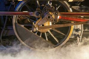 Wheel and mechanic of a train, vintage steam engine. photo