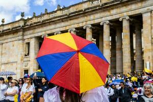 Bogota, Colombia, June 2023, Peaceful protest marches against the government of Gustavo Petro called La Marcha de la Mayoria photo