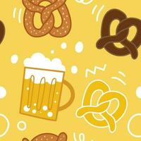 Seamless pattern of beer and pretzel vector