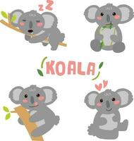 Set of cute koala in various action. vector