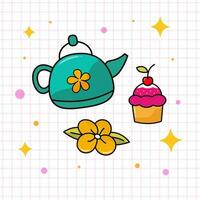 Tea Pot With Cupcake Vector