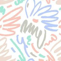 Pastel subtle color hand drawn scribble abstract seamless pattern. Vector childish drawing. Curly strokes, muted colors marker scrawls as graphic design wallpaper.
