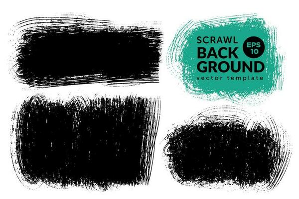Vector set of hand drawn brush strokes, stains for backdrops. Monochrome design elements set. One color monochrome artistic hand drawn backgrounds.