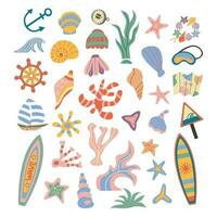 Set of summer marine fauna, seashells vector