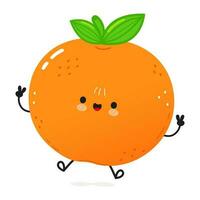 Tangerine fruit jumping character. Vector hand drawn cartoon kawaii character illustration icon. Isolated on white background. Mandarin character concept