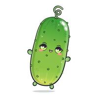 Cute funny jumping Cucumber. Vector hand drawn cartoon kawaii character illustration icon. Isolated on white background. Cucumber concept