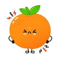 Angry Tangerine fruit character. Vector hand drawn cartoon kawaii character illustration icon. Isolated on white background. Sad Mandarin y character concept