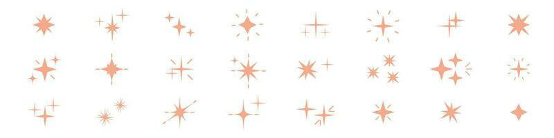 Magical star icons collection. Elements with glitter, shine and sparkle set. Light and glow lines. Vector illustrations isolated on white background.