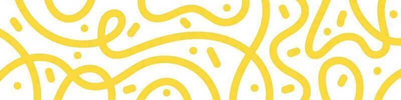 Abstract noodle pattern. Graphic spaghetti background with yellow ramen noodles. Isolated vector illustrations on white background.