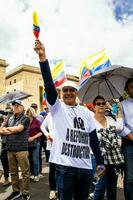 Bogota, Colombia, June 2023, Peaceful protest marches against the government of Gustavo Petro called La Marcha de la Mayoria photo