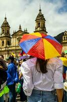 Bogota, Colombia, June 2023, Peaceful protest marches against the government of Gustavo Petro called La Marcha de la Mayoria photo