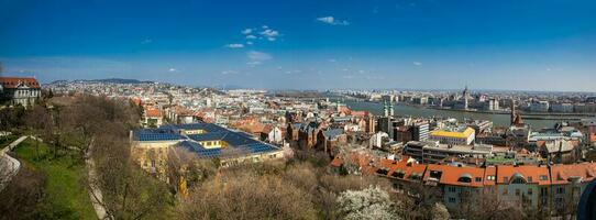 panorama de el Budapest ciudad y el Danubio río en un hermosa temprano primavera día foto