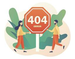 404 error - sign and tiny people. System updates, installation programs, system maintenance. Page not found. Modern flat cartoon style. Vector illustration on white background