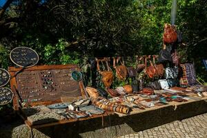 Street sale of leather crafts in Sintra photo