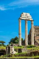 Remains of the Temple of Castor and Pollux or the Dioscuri at the Roman Forum in Rome photo
