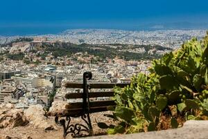 The city of Athens seen from the Mount Lycabettus a Cretaceous limestone hill photo