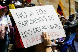 Bogota, Colombia, June 2023, Peaceful protest marches against the government of Gustavo Petro called La Marcha de la Mayoria photo