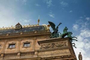 Detail of the National Theatre building and Prague city old town photo