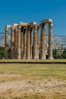 Ruins of the Temple of Olympian Zeus also known as the Olympieion at the center of the Athens city in Greece photo