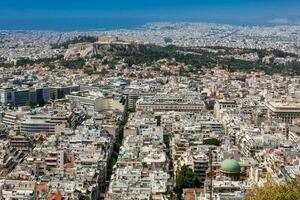 The city of Athens seen from the Mount Lycabettus a Cretaceous limestone hill photo