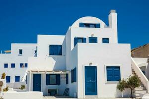 Beautiful white houses and buildings in Santorini Island photo