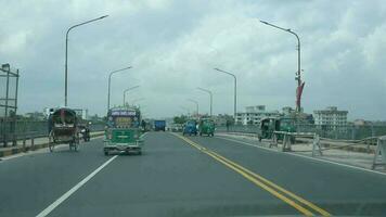 a view of a bridge with vehicles on it video