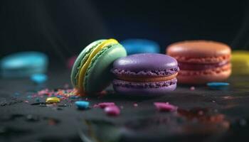 A gourmet stack of French macaroons, indulgence generated by AI photo