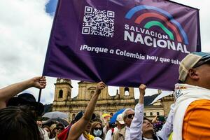 Bogota, Colombia, June 2023, Peaceful protest marches against the government of Gustavo Petro called La Marcha de la Mayoria photo