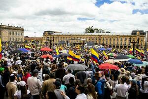 Bogota, Colombia, June 2023, Peaceful protest marches against the government of Gustavo Petro called La Marcha de la Mayoria photo