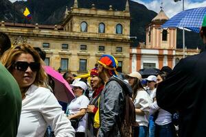 Bogota, Colombia, June 2023, Peaceful protest marches against the government of Gustavo Petro called La Marcha de la Mayoria photo