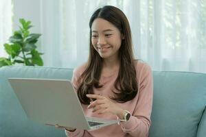 working woman, Portrait of smiling Asia girl in work clothes, sit at office and doing research, copy space, happy cheerful cute business, positive energy, Business plan, female executive photo