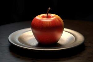 Juicy delicious apple lies on a beautiful plate, Ai generated photo