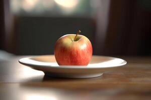 Juicy delicious apple lies on a beautiful plate, Ai generated photo