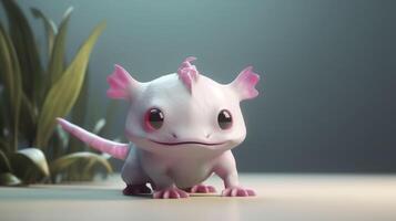 Cute cartoon 3d axolotl. Generative AI. photo