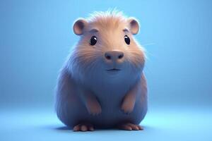 3d cute capybara. Copy space, background. . photo