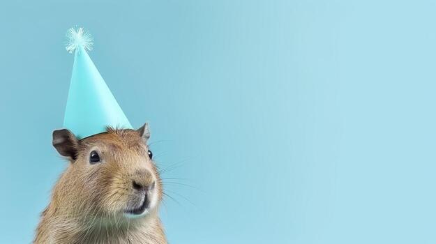 Cute capybara in a birthday hat. . photo