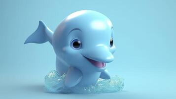 Dolphin. Cute cartoon 3d character Generative AI. photo