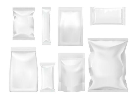 Polymer and paper packages and packets mockups