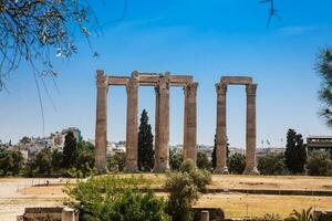 Ruins of the Temple of Olympian Zeus also known as the Olympieion at the center of the Athens city in Greece photo