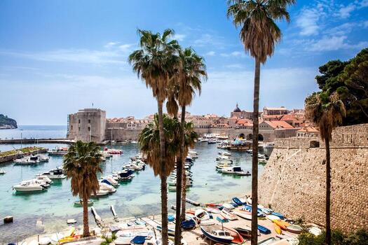 Dubrovnik ciudad antiguo Puerto centro de deportes acuáticos y fortificaciones foto