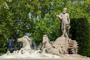 The Neptune fountain a neoclassical style fountain located in the Plaza de Canovas del Castillo built in 1786 in the city of Madrid photo