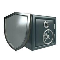 Vector illustration of steel safe and shield. The concept of security of money, investment deposits.