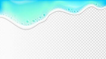 Realistic Sea wave on shore. 3d Azure blue ocean water with foam, bubbles backdrop. Or dripping detergent foam with water vector