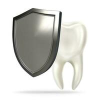 A tooth shield concept of a shiny white tooth being protected by a shield icon vector