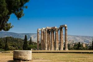 Ruins of the Temple of Olympian Zeus also known as the Olympieion at the center of the Athens city in Greece photo