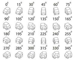 A set of 24 compact cars from different angles. vector