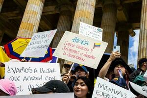 Bogota, Colombia, June 2023, Peaceful protest marches against the government of Gustavo Petro called La Marcha de la Mayoria photo